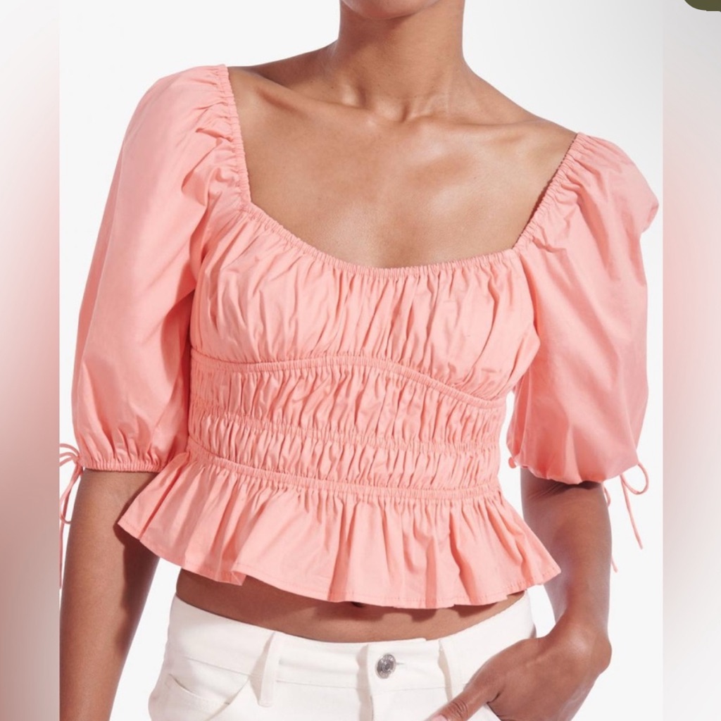 Staud Faye Gathered Puff Sleeve Top, Size M